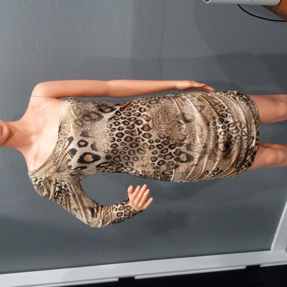 ARDEN B Leopard Print One-Shoulder Dress Silky Feel Metalic Datails